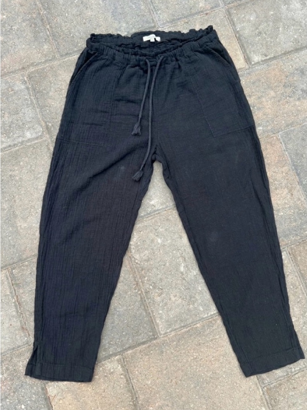 Madewell Double-Gauze Cotton Drawstring Pants in Black - Size S